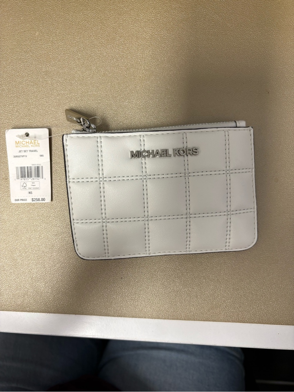 MICHAEL Michael Kors White Quilted Zip Card Case